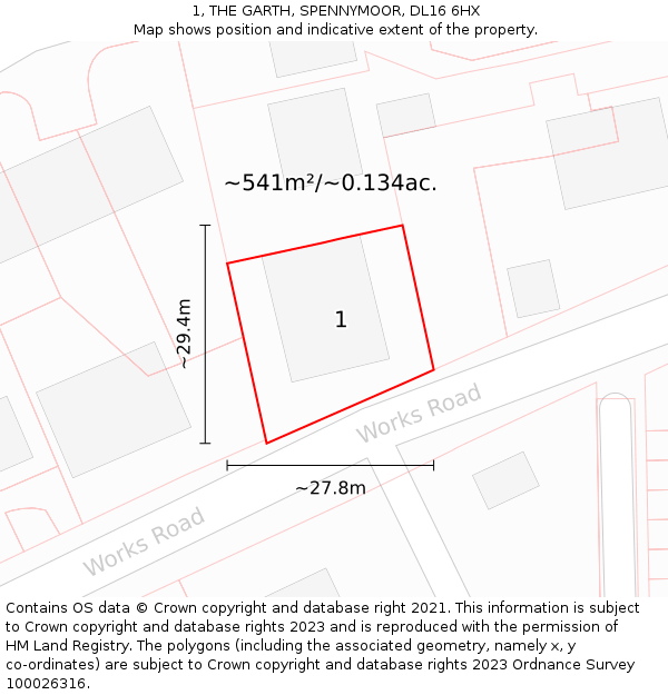 1, THE GARTH, SPENNYMOOR, DL16 6HX: Plot and title map