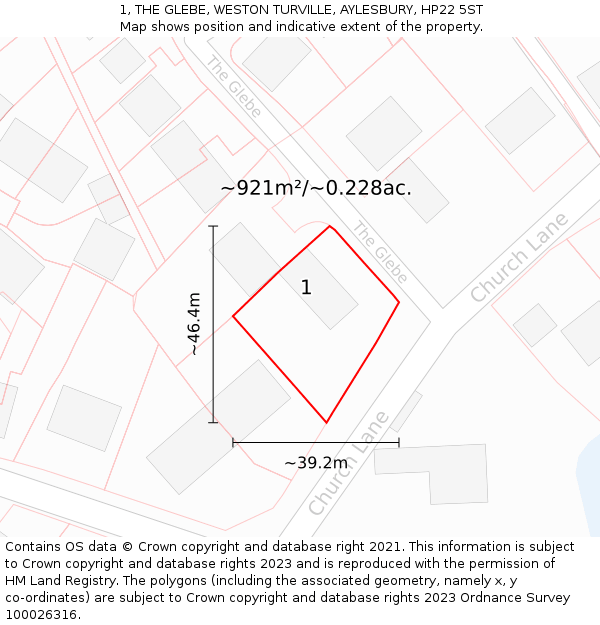 1, THE GLEBE, WESTON TURVILLE, AYLESBURY, HP22 5ST: Plot and title map