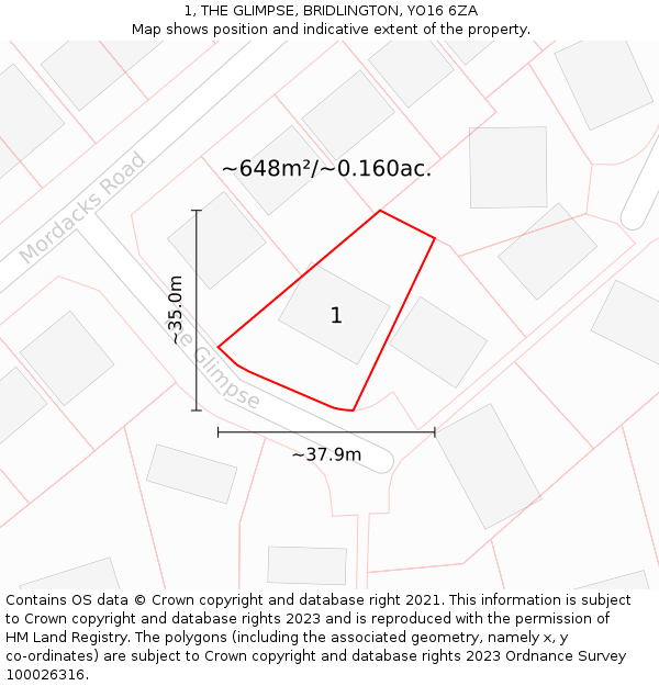 1, THE GLIMPSE, BRIDLINGTON, YO16 6ZA: Plot and title map