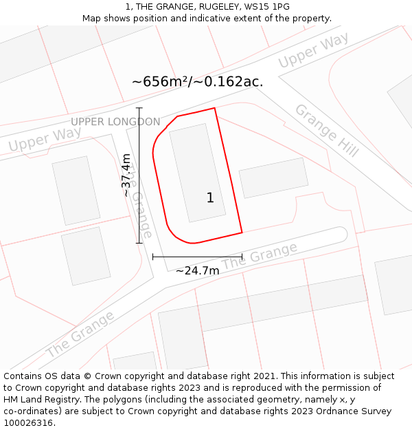 1, THE GRANGE, RUGELEY, WS15 1PG: Plot and title map