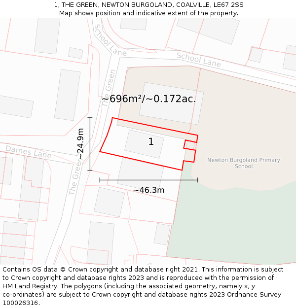 1, THE GREEN, NEWTON BURGOLAND, COALVILLE, LE67 2SS: Plot and title map