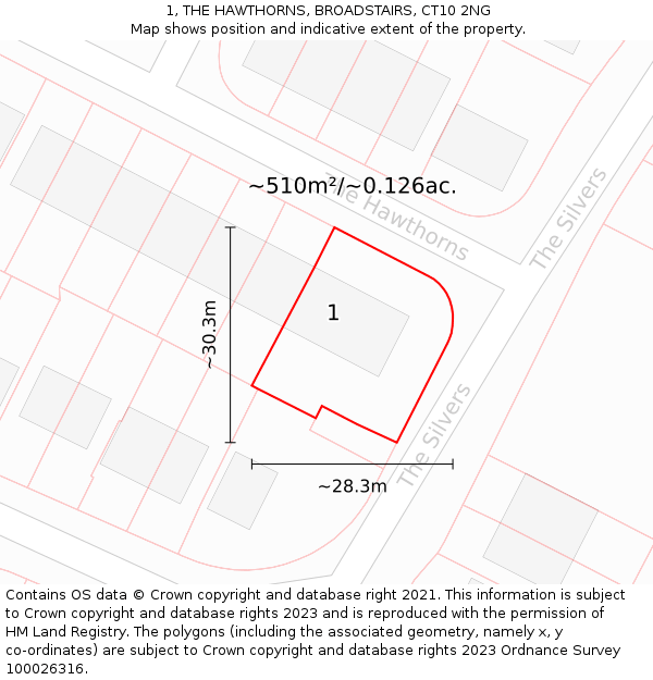 1, THE HAWTHORNS, BROADSTAIRS, CT10 2NG: Plot and title map