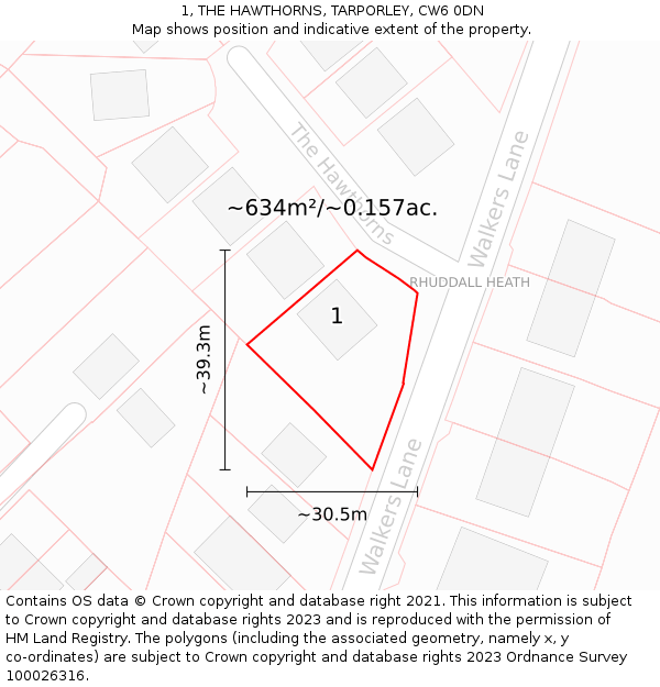 1, THE HAWTHORNS, TARPORLEY, CW6 0DN: Plot and title map