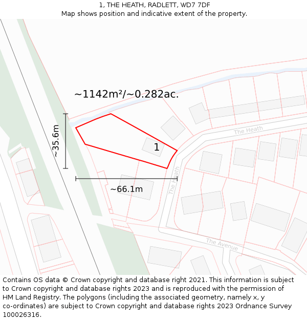 1, THE HEATH, RADLETT, WD7 7DF: Plot and title map