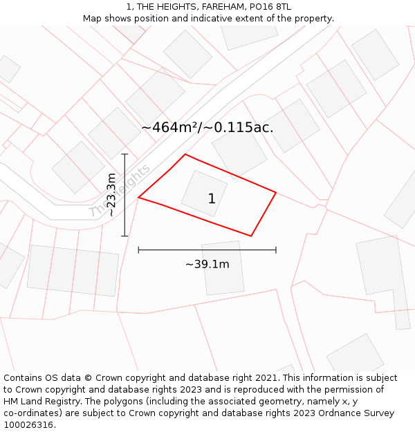 1, THE HEIGHTS, FAREHAM, PO16 8TL: Plot and title map