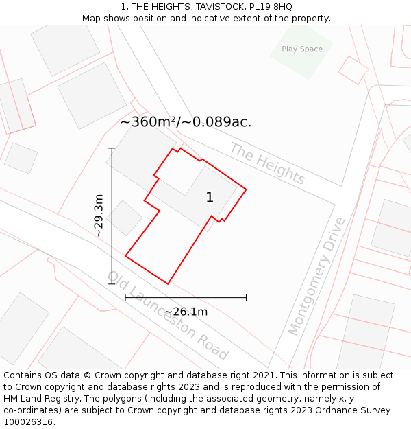 1, THE HEIGHTS, TAVISTOCK, PL19 8HQ: Plot and title map