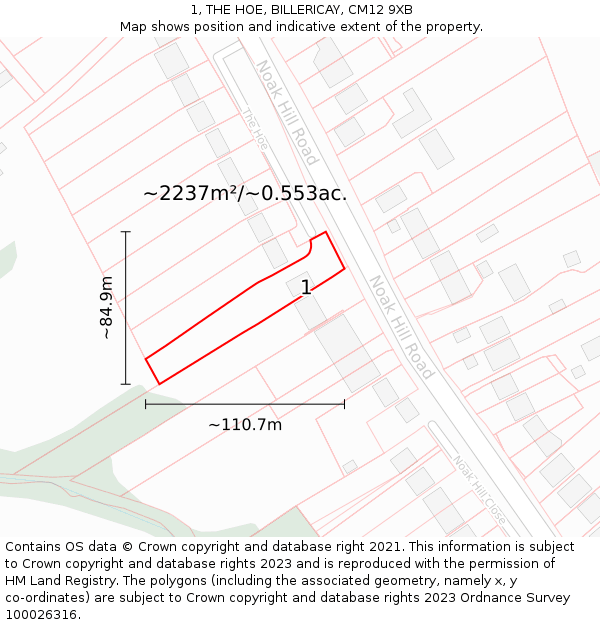 1, THE HOE, BILLERICAY, CM12 9XB: Plot and title map