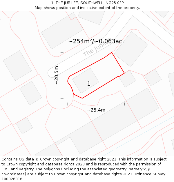 1, THE JUBILEE, SOUTHWELL, NG25 0FP: Plot and title map