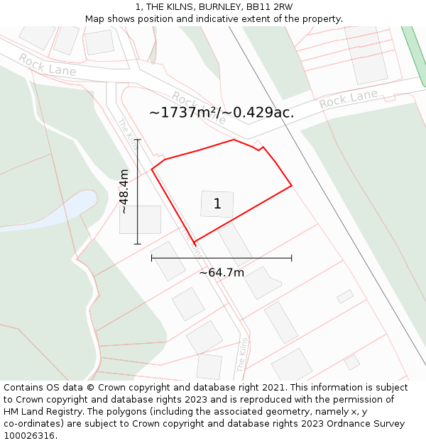 1, THE KILNS, BURNLEY, BB11 2RW: Plot and title map