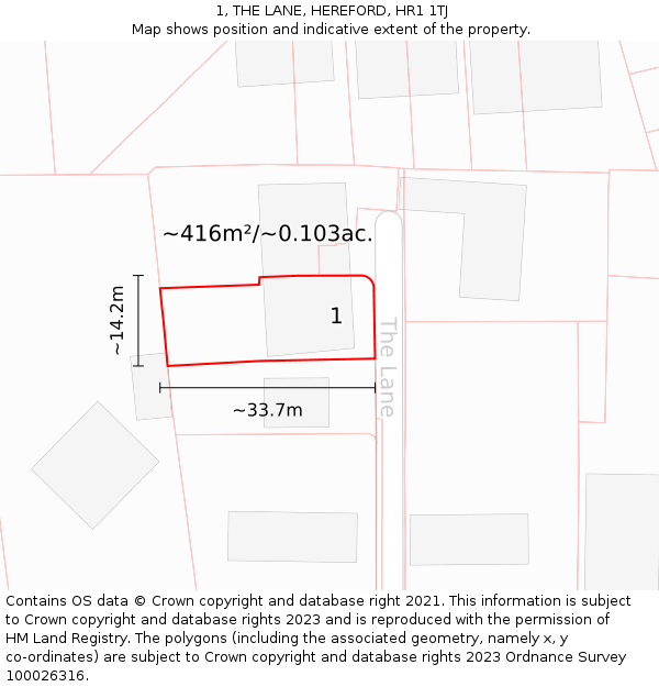 1, THE LANE, HEREFORD, HR1 1TJ: Plot and title map
