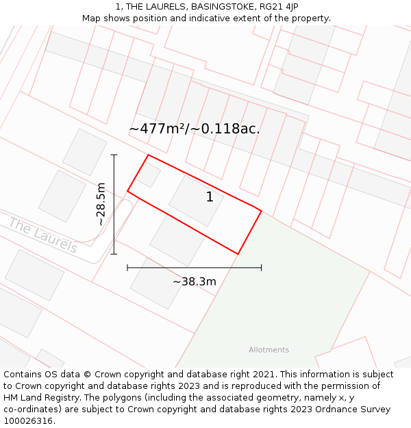 1, THE LAURELS, BASINGSTOKE, RG21 4JP: Plot and title map