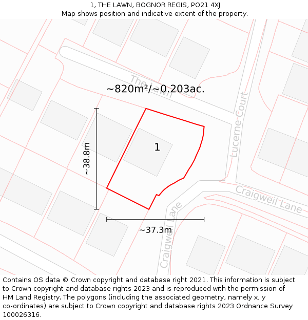 1, THE LAWN, BOGNOR REGIS, PO21 4XJ: Plot and title map