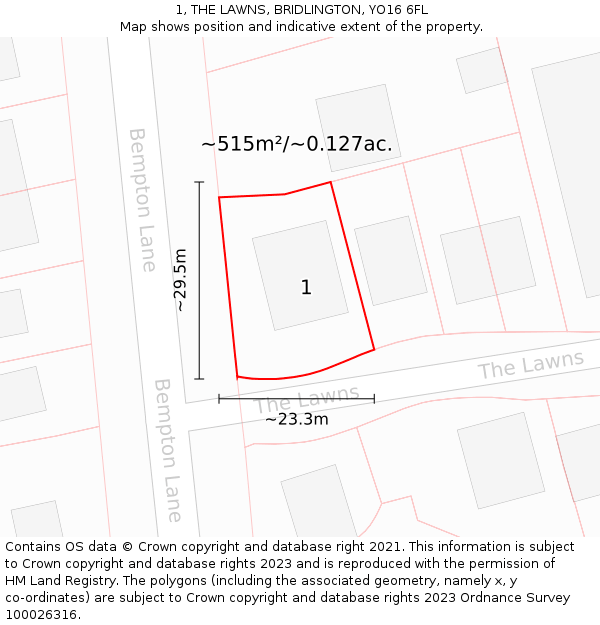 1, THE LAWNS, BRIDLINGTON, YO16 6FL: Plot and title map