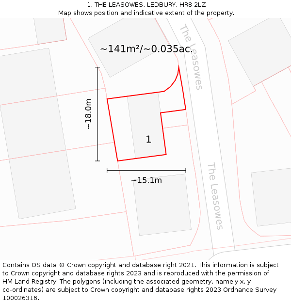 1, THE LEASOWES, LEDBURY, HR8 2LZ: Plot and title map