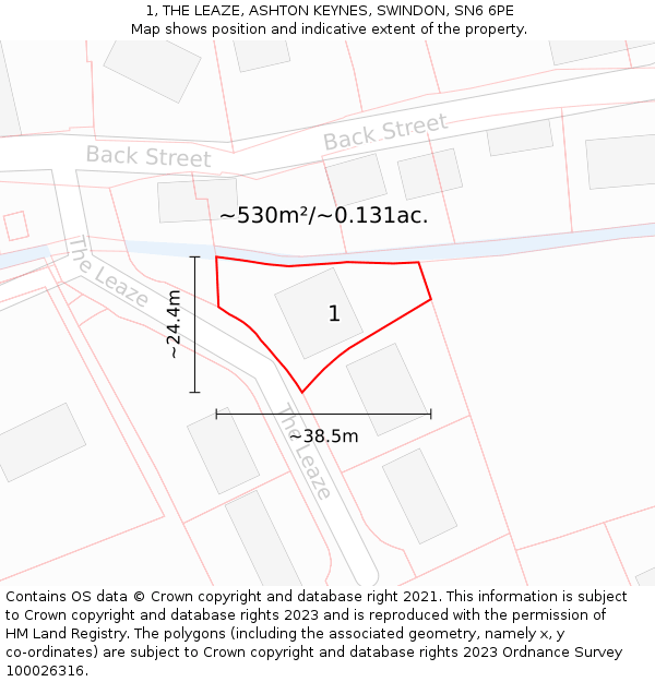 1, THE LEAZE, ASHTON KEYNES, SWINDON, SN6 6PE: Plot and title map