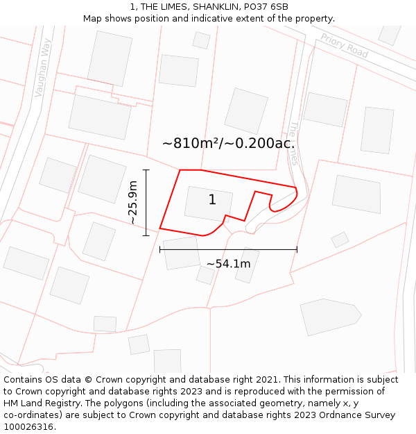 1, THE LIMES, SHANKLIN, PO37 6SB: Plot and title map