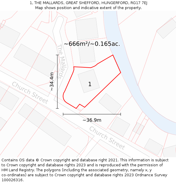 1, THE MALLARDS, GREAT SHEFFORD, HUNGERFORD, RG17 7EJ: Plot and title map