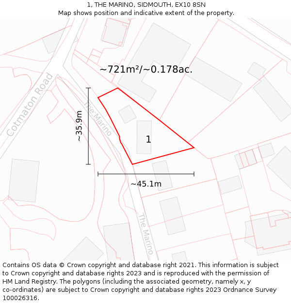1, THE MARINO, SIDMOUTH, EX10 8SN: Plot and title map
