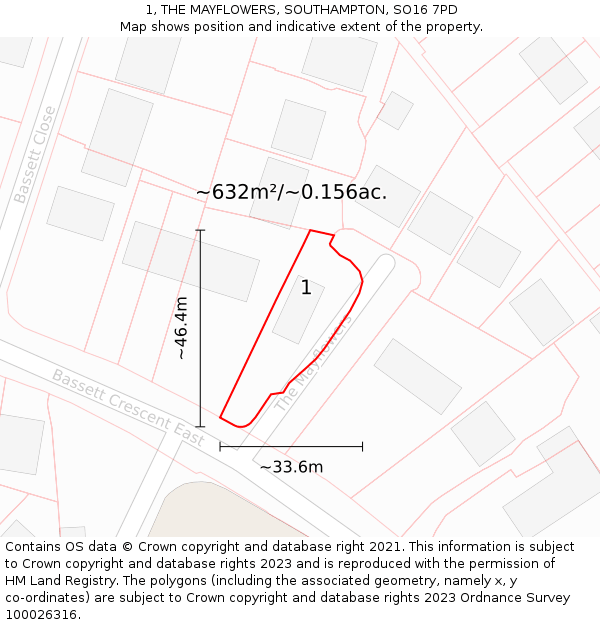 1, THE MAYFLOWERS, SOUTHAMPTON, SO16 7PD: Plot and title map