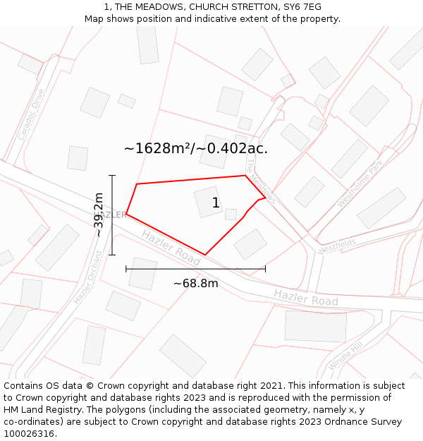 1, THE MEADOWS, CHURCH STRETTON, SY6 7EG: Plot and title map