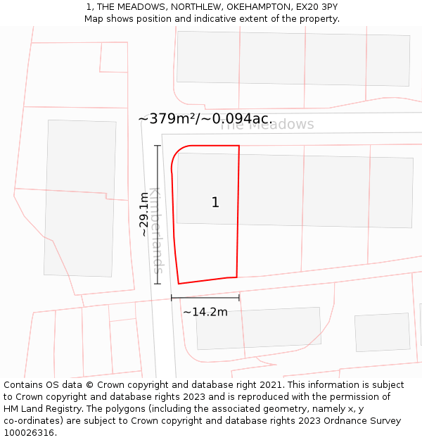 1, THE MEADOWS, NORTHLEW, OKEHAMPTON, EX20 3PY: Plot and title map