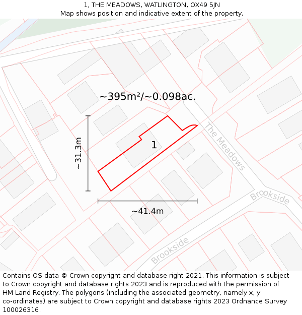 1, THE MEADOWS, WATLINGTON, OX49 5JN: Plot and title map