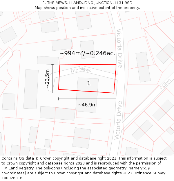 1, THE MEWS, LLANDUDNO JUNCTION, LL31 9SD: Plot and title map