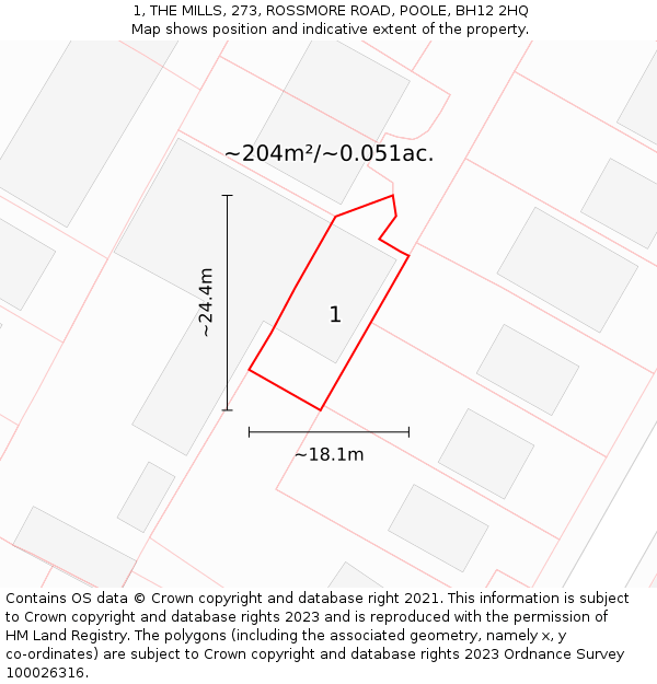 1, THE MILLS, 273, ROSSMORE ROAD, POOLE, BH12 2HQ: Plot and title map