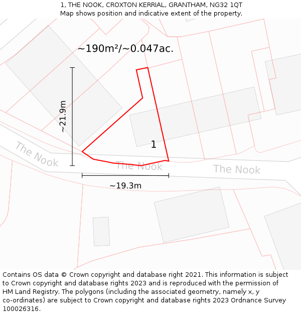 1, THE NOOK, CROXTON KERRIAL, GRANTHAM, NG32 1QT: Plot and title map