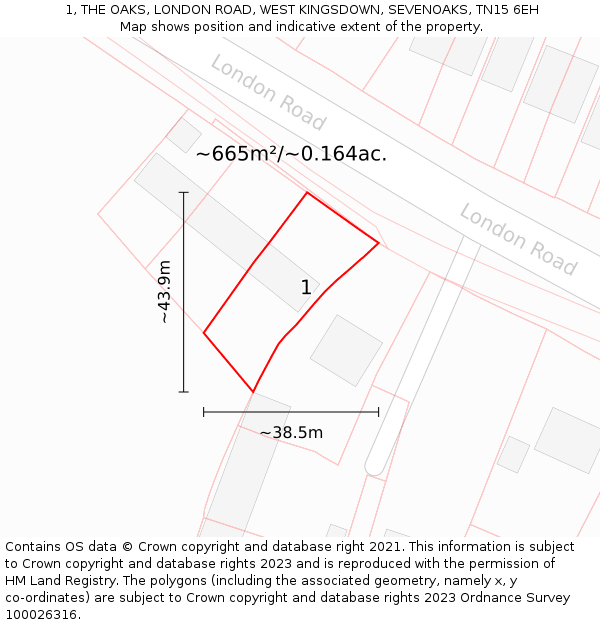 1, THE OAKS, LONDON ROAD, WEST KINGSDOWN, SEVENOAKS, TN15 6EH: Plot and title map