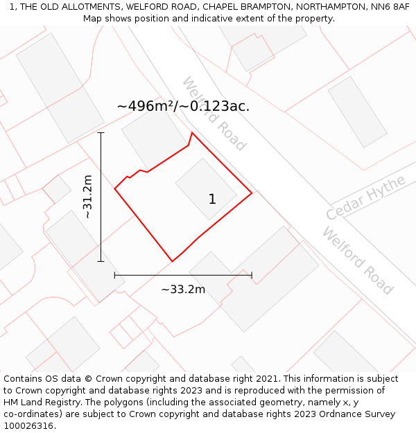 1, THE OLD ALLOTMENTS, WELFORD ROAD, CHAPEL BRAMPTON, NORTHAMPTON, NN6 8AF: Plot and title map