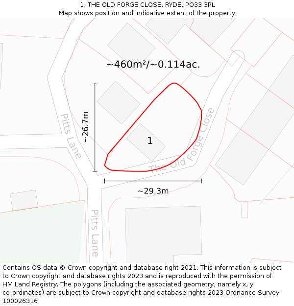 1, THE OLD FORGE CLOSE, RYDE, PO33 3PL: Plot and title map