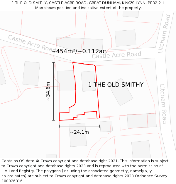 1 THE OLD SMITHY, CASTLE ACRE ROAD, GREAT DUNHAM, KING'S LYNN, PE32 2LL: Plot and title map