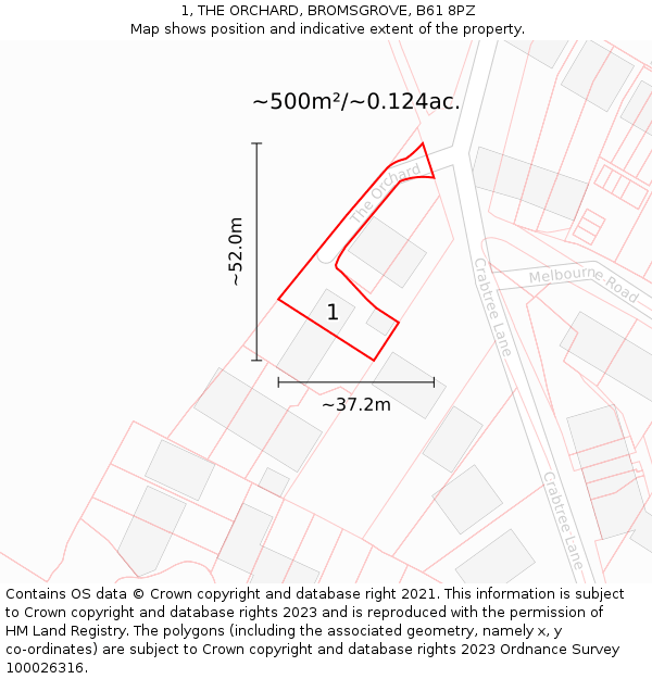 1, THE ORCHARD, BROMSGROVE, B61 8PZ: Plot and title map