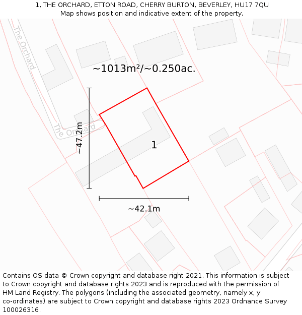 1, THE ORCHARD, ETTON ROAD, CHERRY BURTON, BEVERLEY, HU17 7QU: Plot and title map