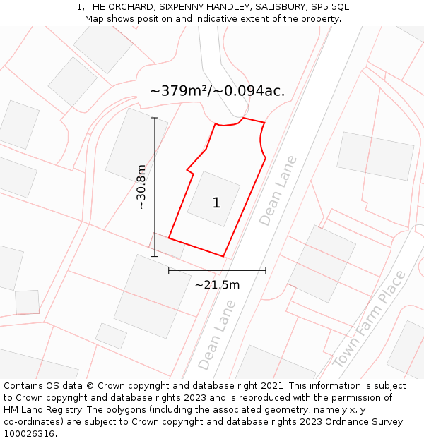 1, THE ORCHARD, SIXPENNY HANDLEY, SALISBURY, SP5 5QL: Plot and title map