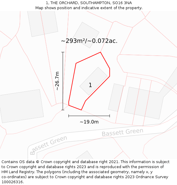1, THE ORCHARD, SOUTHAMPTON, SO16 3NA: Plot and title map