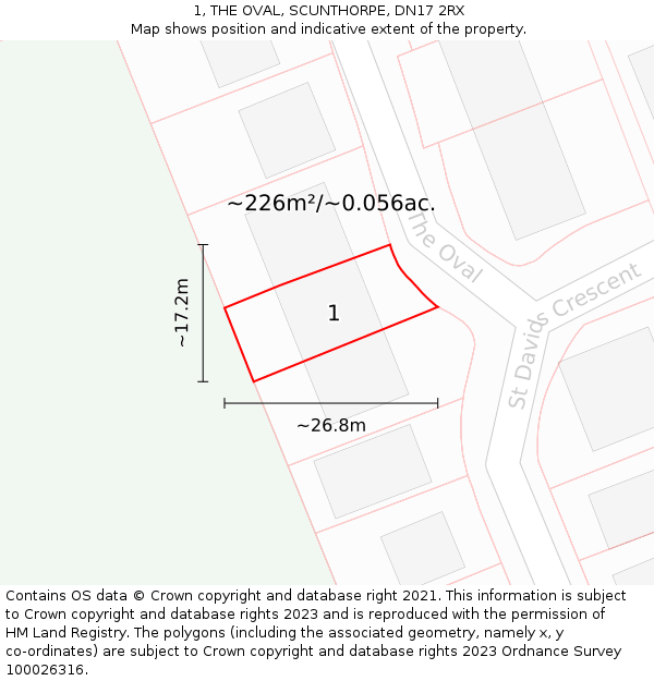 1, THE OVAL, SCUNTHORPE, DN17 2RX: Plot and title map