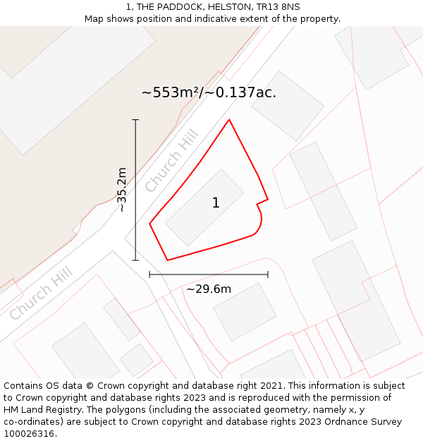 1, THE PADDOCK, HELSTON, TR13 8NS: Plot and title map