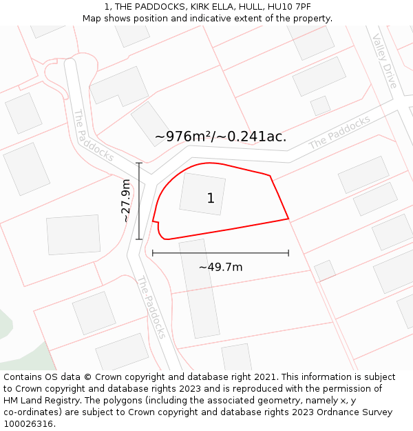 1, THE PADDOCKS, KIRK ELLA, HULL, HU10 7PF: Plot and title map