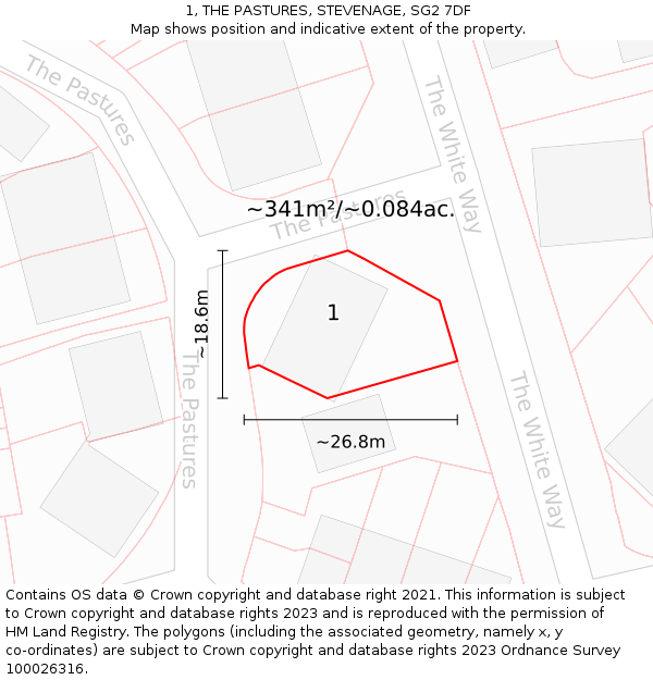 1, THE PASTURES, STEVENAGE, SG2 7DF: Plot and title map