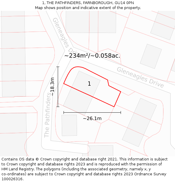 1, THE PATHFINDERS, FARNBOROUGH, GU14 0PN: Plot and title map