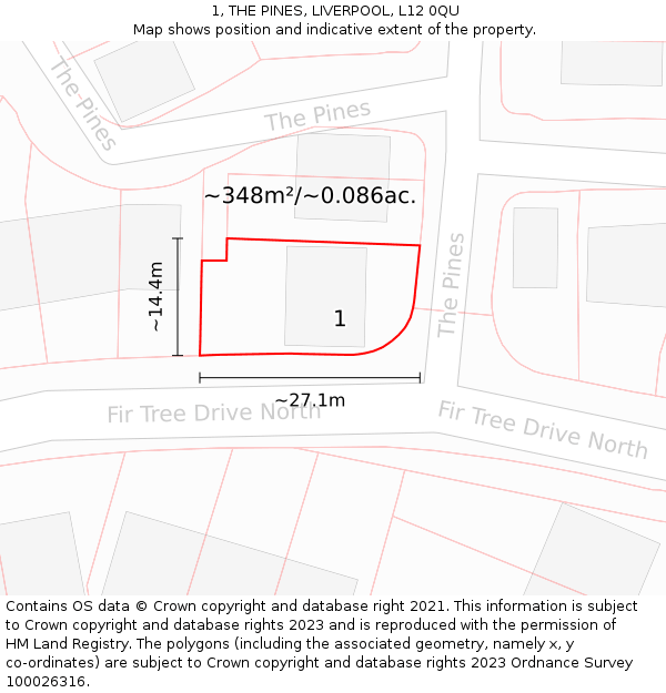 1, THE PINES, LIVERPOOL, L12 0QU: Plot and title map
