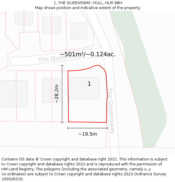 1, THE QUEENSWAY, HULL, HU6 9BH: Plot and title map