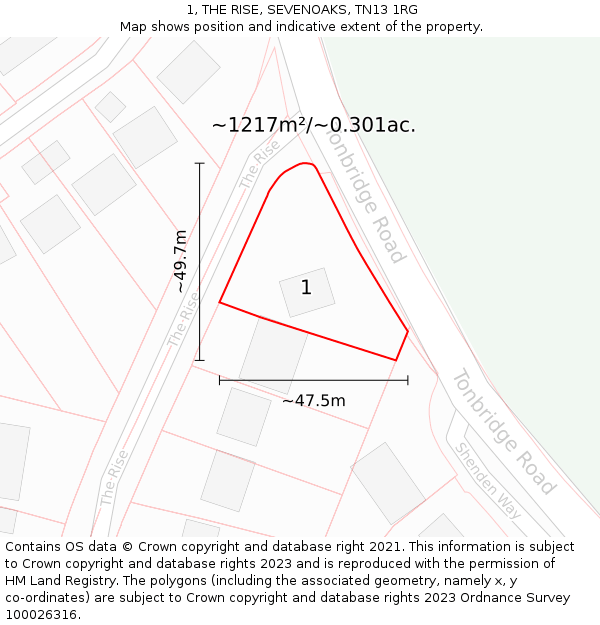 1, THE RISE, SEVENOAKS, TN13 1RG: Plot and title map