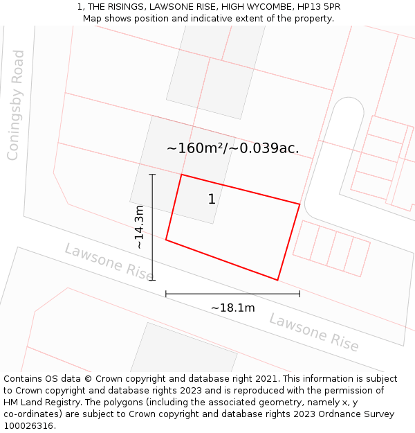 1, THE RISINGS, LAWSONE RISE, HIGH WYCOMBE, HP13 5PR: Plot and title map