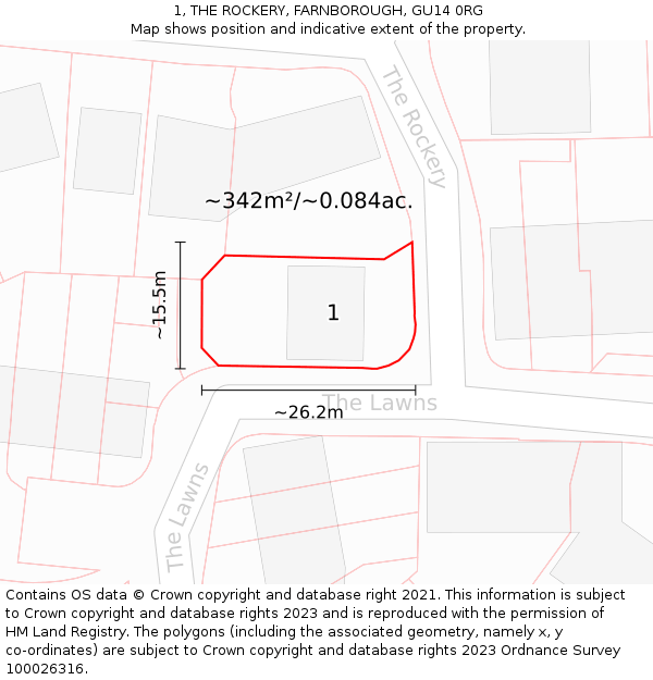 1, THE ROCKERY, FARNBOROUGH, GU14 0RG: Plot and title map