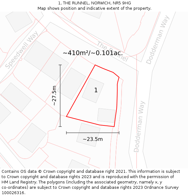 1, THE RUNNEL, NORWICH, NR5 9HG: Plot and title map