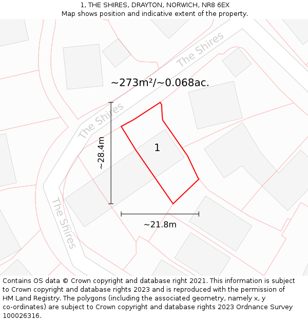 1, THE SHIRES, DRAYTON, NORWICH, NR8 6EX: Plot and title map