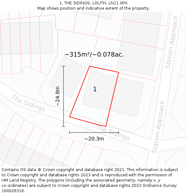 1, THE SIDINGS, LOUTH, LN11 0PX: Plot and title map